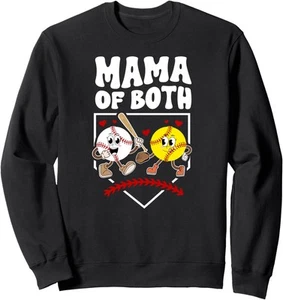 Mama Of Both Groovy Baseball Softball Mom Of Ballers Sweatshirt - Picture 1 of 9