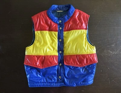 Chaleco acolchado tricolor vintage años 80 rojo amarillo azul invierno esquí ropa exterior unisex Foto 1 de 4