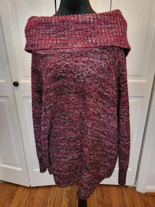 Burgunderrot/grau Grobstrick Wasserfallausschnitt/Schulterfrei Pullover Tunika XL Y2K Herbst Retro - Bild 1 von 7