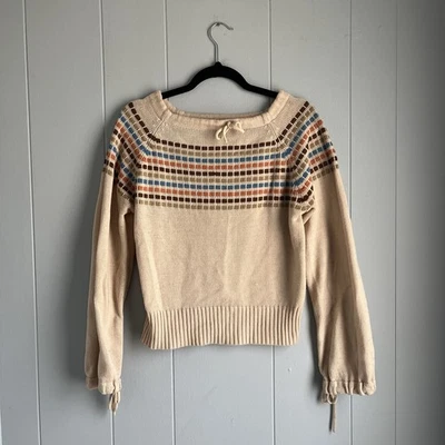 Suéter de Colección Años 70 Rayas Para Mujer Lazos Talla M Estilo Sezane Acrílico Tostado Marrón Foto 1 de 4