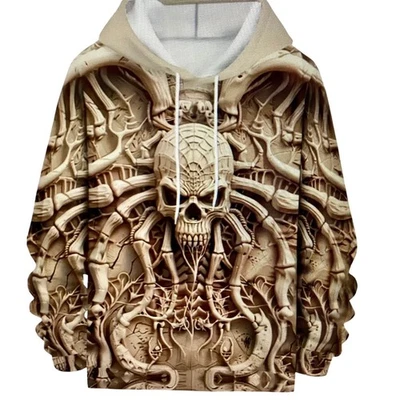Sudadera con Capucha Para Hombres Horror Calavera Gráfica Pequeña Rosa Beige Gótico Streetwear Pullover Foto 1 de 4