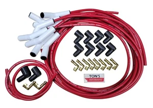 Universal 45* Ceramic Red 8mm Spark Plug Wire Kit v8 Socket Points Ford Chevy v8 - Picture 1 of 11