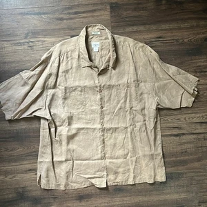 Linea Uomo Linen Men's Shirt Beige Tan Lightweight Short Sleeve Size 3X XXXL - Picture 1 of 5