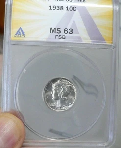 1938 Mercury Dime Anacs MS63FB underraded Plus 1928-S VF raw- 2 coin Lot! - Bild 1 von 6