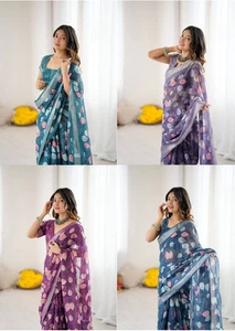 Unique Designer Mohapar Linen Saree With Blouse For Women & Girls Wear - Picture 1 of 9