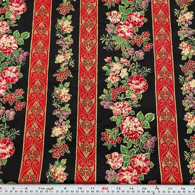 Vintage Sharon Kessler Concord Metallic Striped Florals Cotton by the HALF YARD - Image 1 of 2