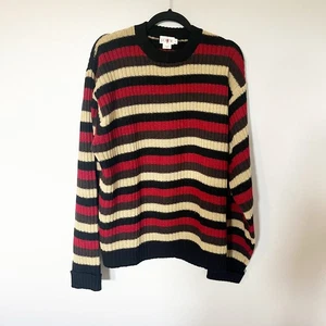 J.Crew maglione girocollo lana a righe uomo grande alto marrone nero rosso - Foto 1 di 6