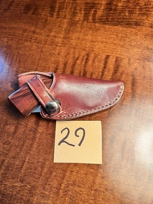 Vintage Kershaw 22cal Folding Knife & Brown Lthr Sheath Japan Wood Handle - Image 1 of 4