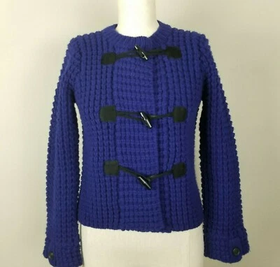 Theory Sz m Wool/ Cashmere Bl Knitted Purple/blu Toggle Cardigan Jacket Sweater  - Image 1 of 4