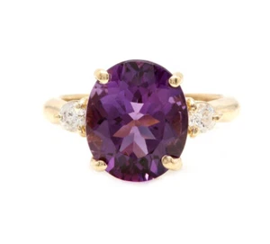 5.20 Ct Amethyst & Natural Diamonds Prong Ring 14k Solid Yellow Gold - Picture 1 of 4