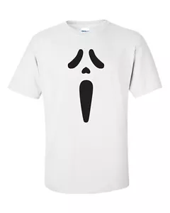 SCREAM FACE Movie Halloween Trick Treat Funny BLACK PRINT Men's Tee Shirt 500 - Picture 1 of 2