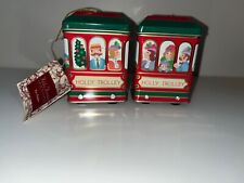 Hallmark Ornament Holly Trolley Tin Container Tree Trimme Set of 2