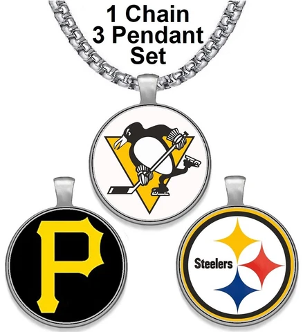 3PcSet Pittsburgh Penguins Steelers Pirates 1 Chain 3 Pendant Necklace Combo Cover