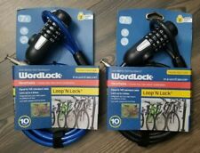 NWT ! 2-Packs Wordlock Loop & Lock Bike Lock 10mm 7ft Blue & Black  -  Free Ship