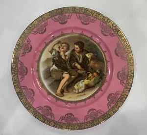 VTG JKW WESTERN GERMANY BAVERIA CHARGER PLATE PINK/GOLD RIM BEGGER BOYS 10 1/4" - Picture 1 of 4