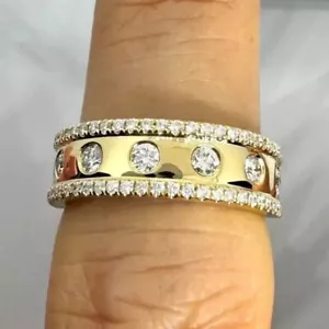 NEW 3.Ct Round Cut Moissanite Band Wedding Ring 14K Yellow Gold Plated Silver - Picture 1 of 6
