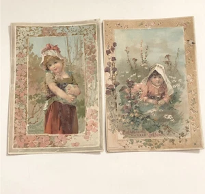 Lot of 2 Antique Victorian Trade Card McLaughlins Coffee Cute Little Girls - Picture 1 of 10