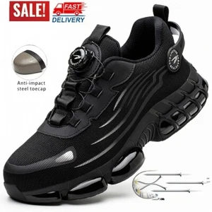Men Safety Toe Work Shoes Rotating Buckle Breathable Non-Slip Steel Toe Sneakers - Picture 1 of 11