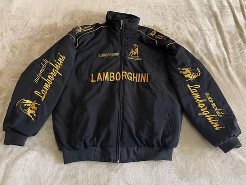 Adult F1 Vintage Racing Jacket Black Ebroidered Lamborghini Jacket Cover