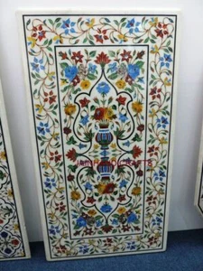 6'x3' white marble table top dining center decor garden kitchen inlay malachite - Picture 1 of 5