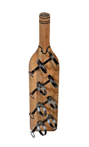 Portabottiglie in legno da parete con 4 portabottiglie in vetro vino (unico e raro) - Foto 1 di 10