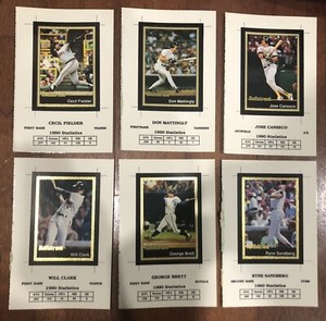 Lot of (6) 1991 BALLSTREET  UNCUT BASEBALL CARDS. Canseco / Brett / Mattingly +