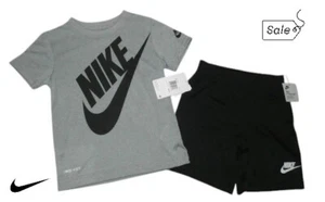 Nike Boys Outfit Set Athletic Shorts T-Shirt Black Gray 3 4 5 6 Years NWT - Picture 1 of 4