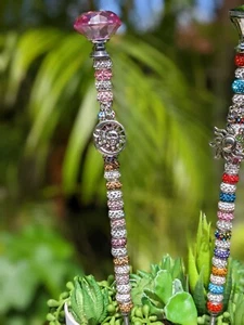 13"  Beaded Garden Stakes, Sun catcher, Stainless steel rod and glass beads. - Picture 1 of 11