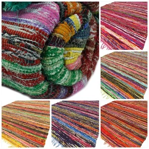 Ethnic Indian Recycled Luxury Rag Rug - 150 X 90 cm - Eco Hippy Mat - Picture 1 of 36
