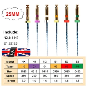 Dental Endo Rotary Files Niti Root Canal File Universe Engine Machine 25mm UK - Picture 1 of 30