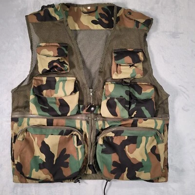 Hunting Vest Mens Large Brown Green Nylon Camouflage Utility Fishing Shooting - Image 1 of 4