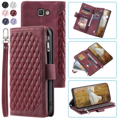 Funda tipo billetera romboidal de lujo Samsung J7 Prime On7, estuche de cuero con cremallera abatible para tarjetas Foto 1 de 4