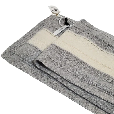 NEW TALBOTS 100% CASHMERE Scarf 72"X8.5" Gray Cream Stripe Sweater Cable Knit - Image 1 of 4