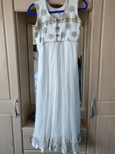 OFF WHITE Abito Anakali Churridar indiano bianco sporco Medium con chunni e pantaloni