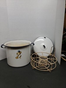 SALE!VTG 1940s to 1960s White/Black/Blue Enamel Baby Bottle Sterilizing Pot