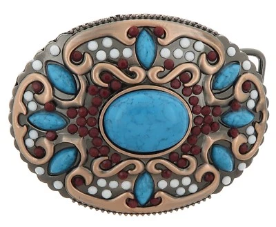 Native American Indian Faux Turquoise Stone Western Metal Fashion Belt Buckle - Image 1 of 2