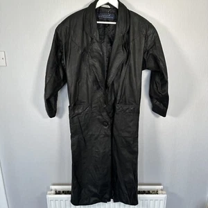 Express Black Leather Long Trench Coat Womens 8-10 Full Length Jacket The Matrix - Picture 1 of 16