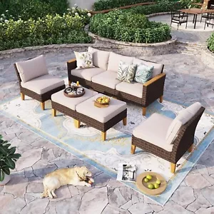 7 Piece Patio Furniture Sets Outdoor Sectional Sofa Rattan Wicker Set for 7 Seat - Picture 1 of 6
