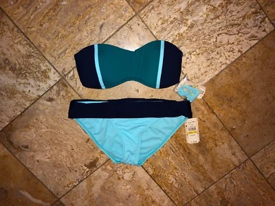 Tommy Bahama Princess Seam Bandeau Blue Bikini Swimsuit 2pc Set Womens M / L Nwt - Image 1 of 4