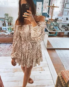 Kivari Billie Snake Print Off Shoulder Dress Animal Boho Long Sleeve Size S - Picture 1 of 10