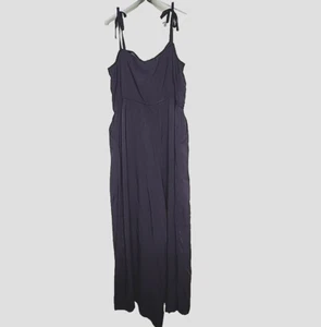 Gap Wide Leg Jumpsuit XL Black Strappy Ties Sleeveless Cami Elastic Waist Pocket - Picture 1 of 8
