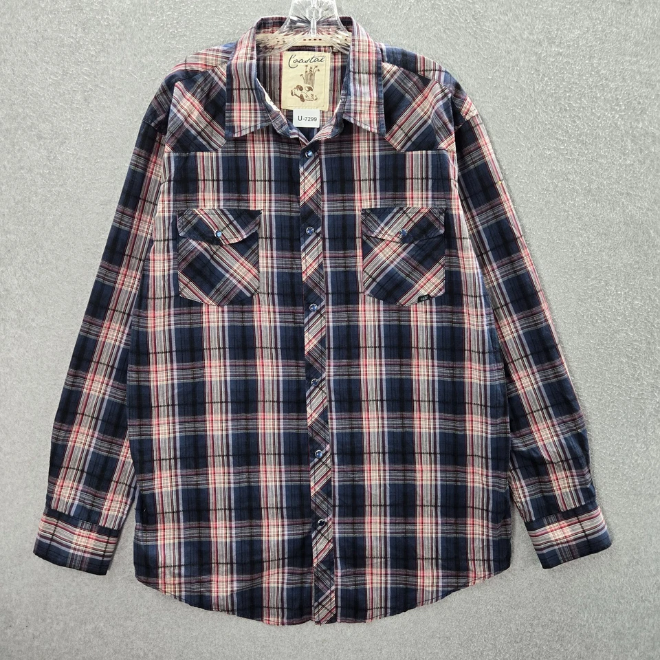 Costal Men Button Up Shirt XL Blue Plaid Western Pearl Snap Pockets Long Sleeve - Image 1 of 4