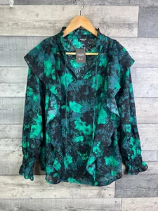 Simply Be Womens Blouse Top Size UK 14 Green Abstract Floral Funky Pattern - Picture 1 of 10