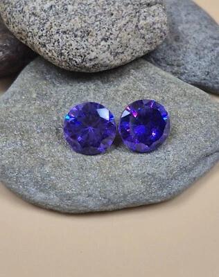 蓝色锆石圆形刻面散装宝石 2 件用于制作珠宝 — 第 1/4 张图片