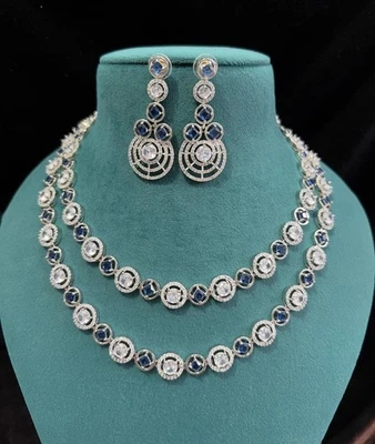 Indiano Bollywood Sposa Club Discoteca Placcato Argento Zircone Gioielli Set - Immagine 1 di 4
