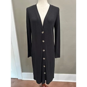 Cárdigan Ann Taylor Loft Largo Acanalado Abotonado Negro Plumero Chaqueta Talla Pequeña - Imagen 1 de 9