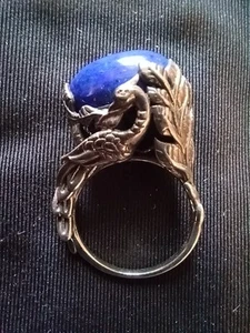 SIGNED INDIA ARTISTRYS PEACOCK LAPIS TEARDROP CAB HIGH DOME STERLING RING sz6.75 - Picture 1 of 22