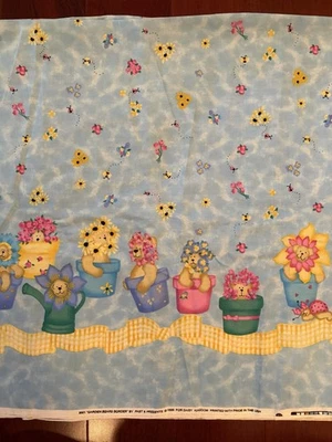 VTG Daisy Kingdom Cotton Fabric 1998 GARDEN BEARS BORDER 4 Yds x 42" - Image 1 of 4