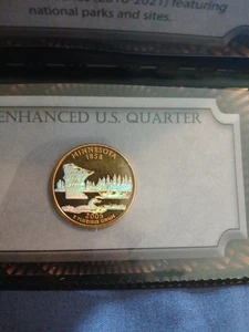 2005 Enhanced Quarter Minnesota In Flip Holder Gold Plated - Picture 1 of 3
