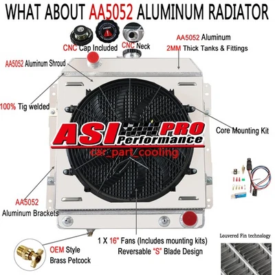 For 1958 Chevy Bel Air Impala Caprice V8 Aluminum 3Row Radiator+Shroud Fan+Relay Foto 1 de 4